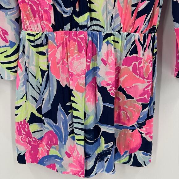 Lilly Pulitzer Ariele Romper High Tide Navy Tropicolada Floral Print‎ Size XS - Picture 8 of 12